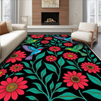 Vibrant Hummingbird Floral Black Ground Rug