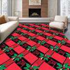 Red Green Floral Plaid Diamond Rug