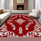 Crimson Floral Bordered Mandala Rug