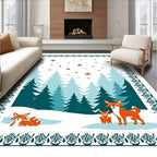 Whimsical Fox Family Winter Forest Rug