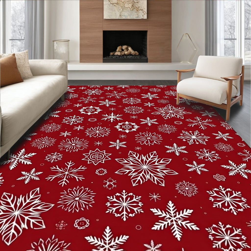 Red White Snowflake Winter Collection Rug