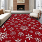 Red White Snowflake Winter Collection Rug