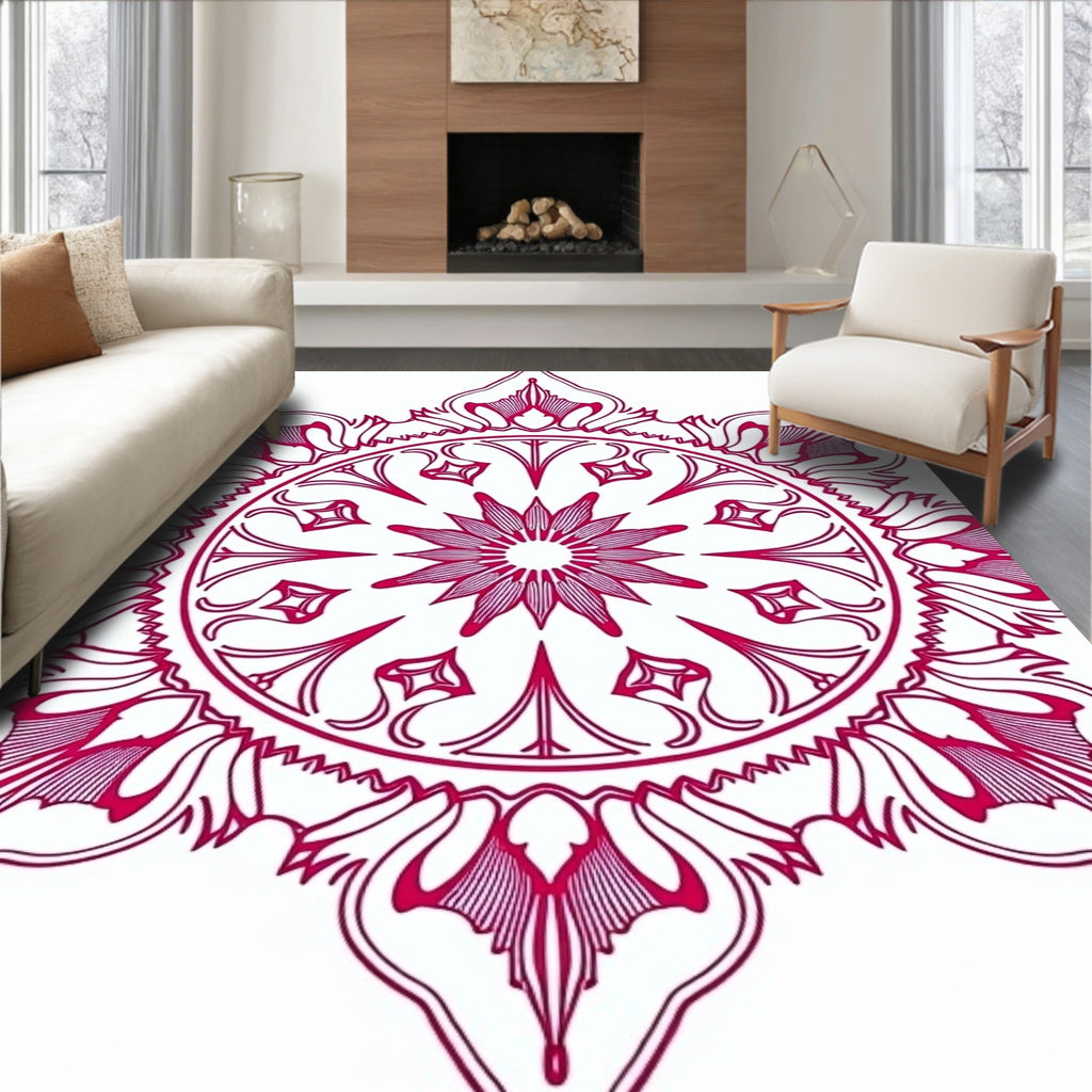 Crimson Mandala Floral Star Rug