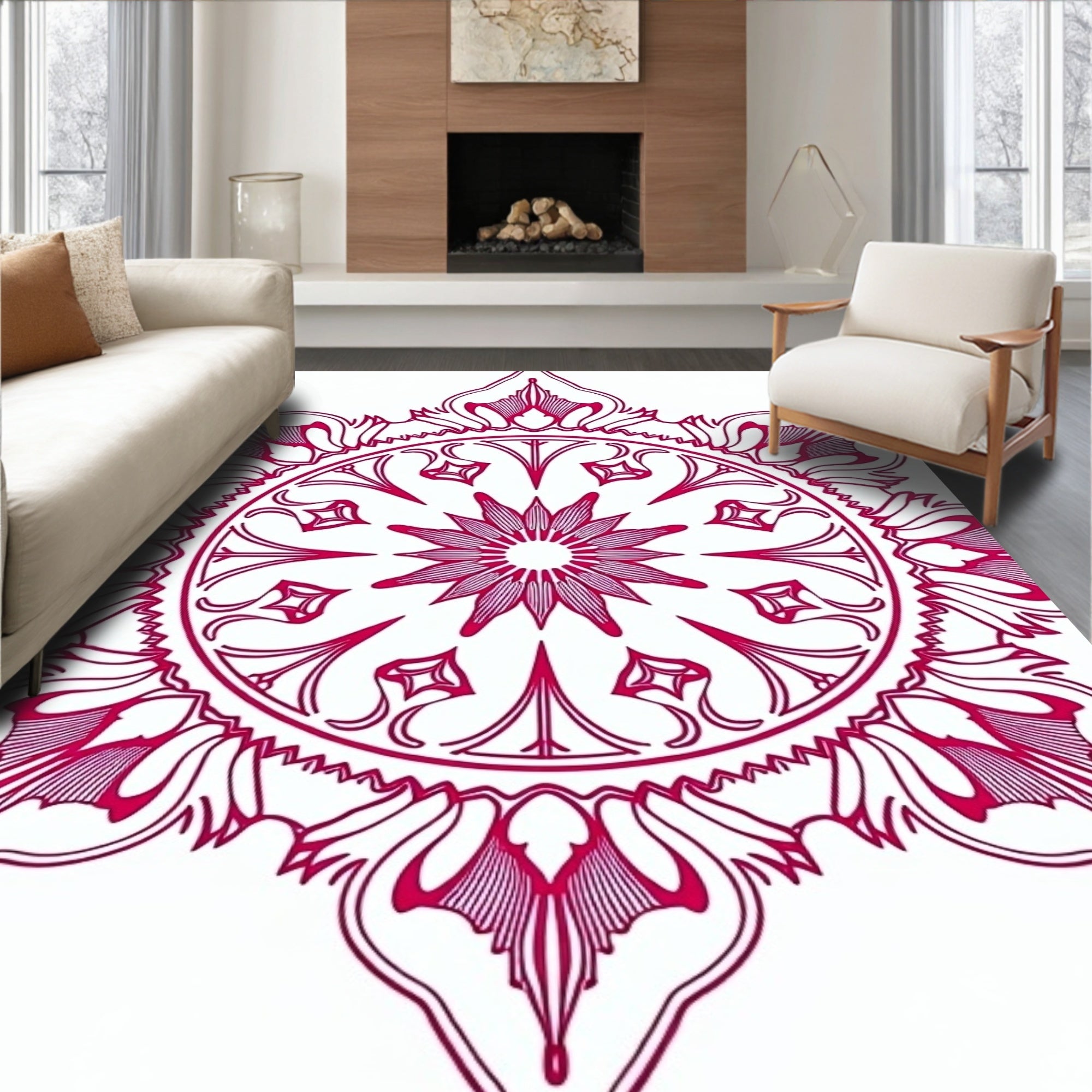 Crimson Mandala Floral Star Rug