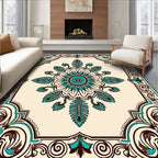 Turquoise Brown Floral Medallion Border Rug