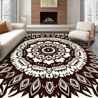 Dark Brown White Radial Mandala Rug