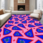 Pink Blue Geometric Starburst Rug