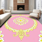 Pink Yellow Floral Medallion Brocade Rug