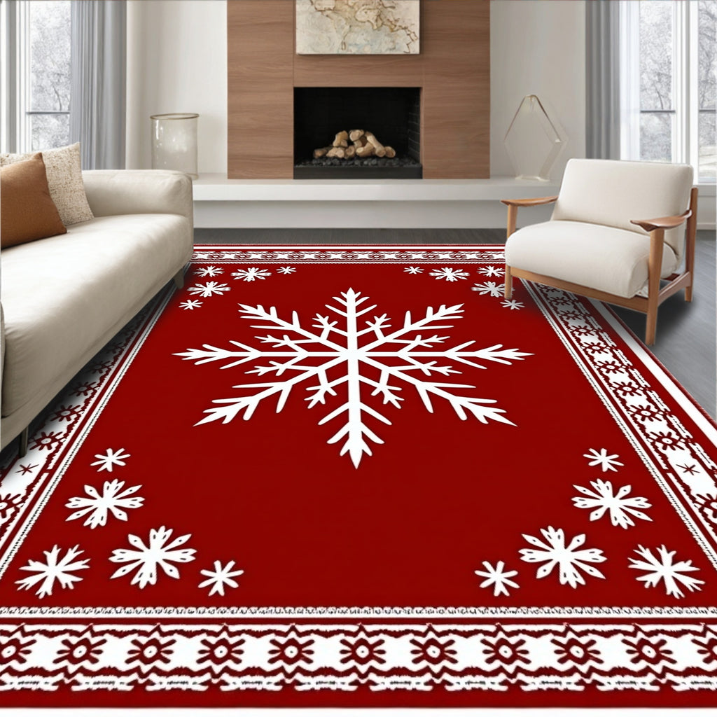 Crimson Snowflake Winter Wonderland Rug
