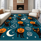 Spooky Black Cats Pumpkin Heads Halloween Rug