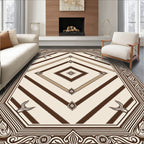 Brown Cream Octagon Geometric Striped Rug