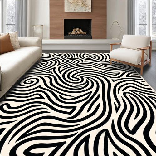 Abstract Black Swirl Maze Rug