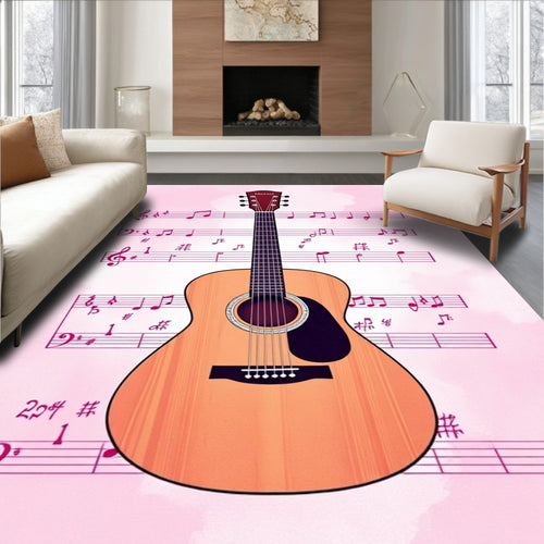 Acoustic Guitar with Pink Music Notes Rug