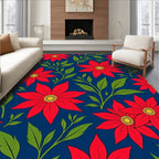Bold Red Floral Vine Navy Rug