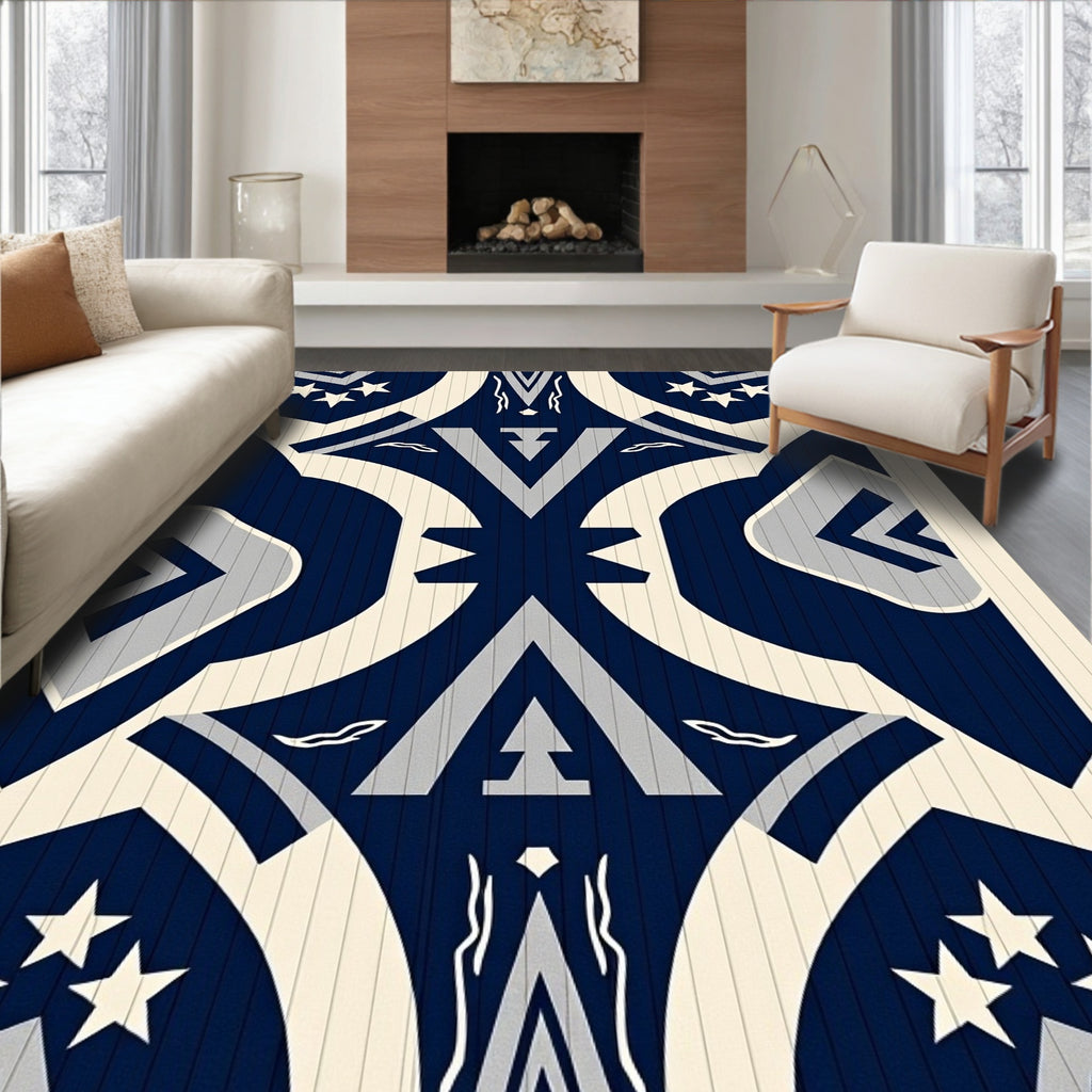 Navy Cream Geometric Star Emblem Rug