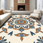 Orange Blue Floral Mandala Rug