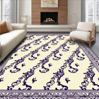 Cream Bordered Navy Swirls Rug