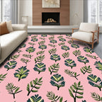 Pink Green Leafy Botanical Arrangement Rug