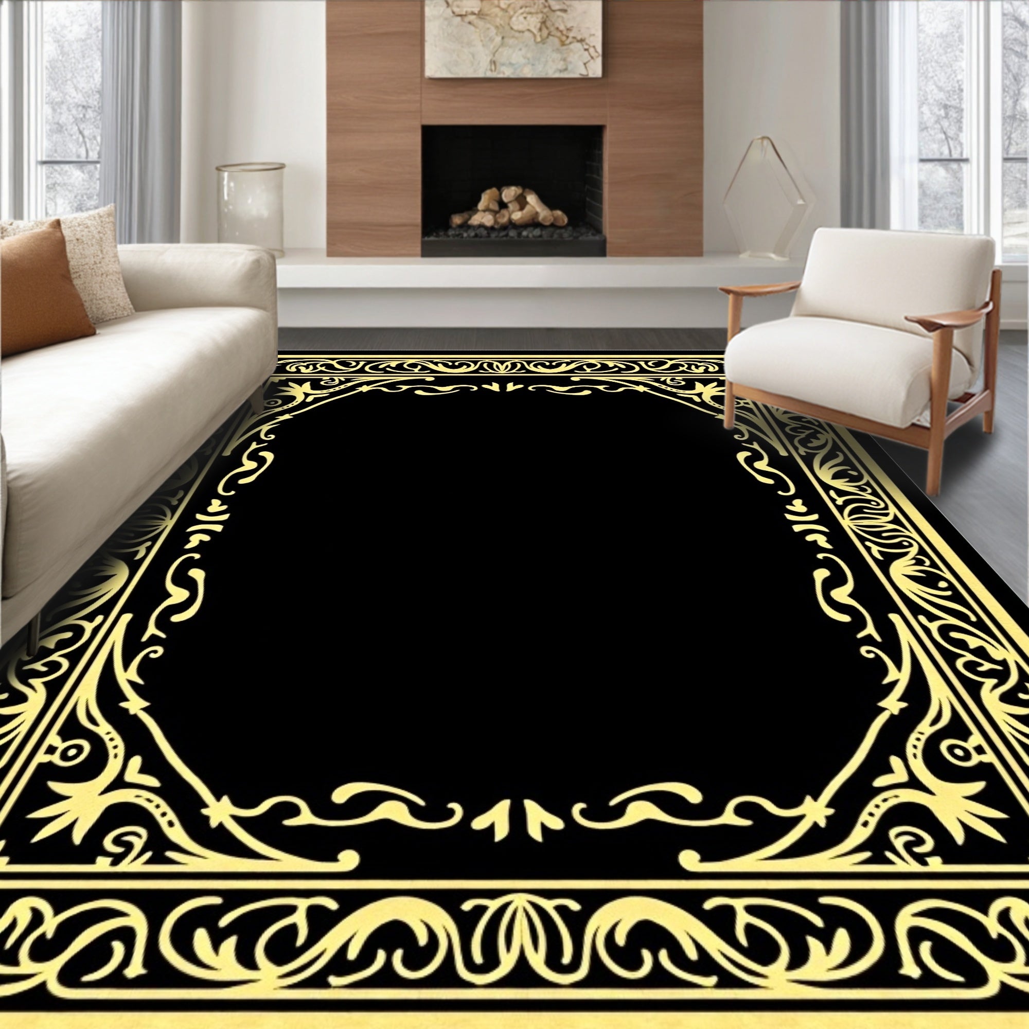 Golden Regal Floral Border Rug