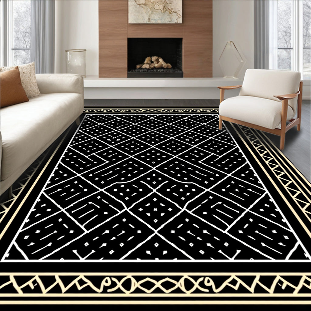 Black White Diamond Lattice Border Rug