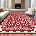 Rich Crimson Tribal Swirl Medallion Rug