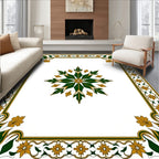 Golden Green Floral Medallion Border Rug