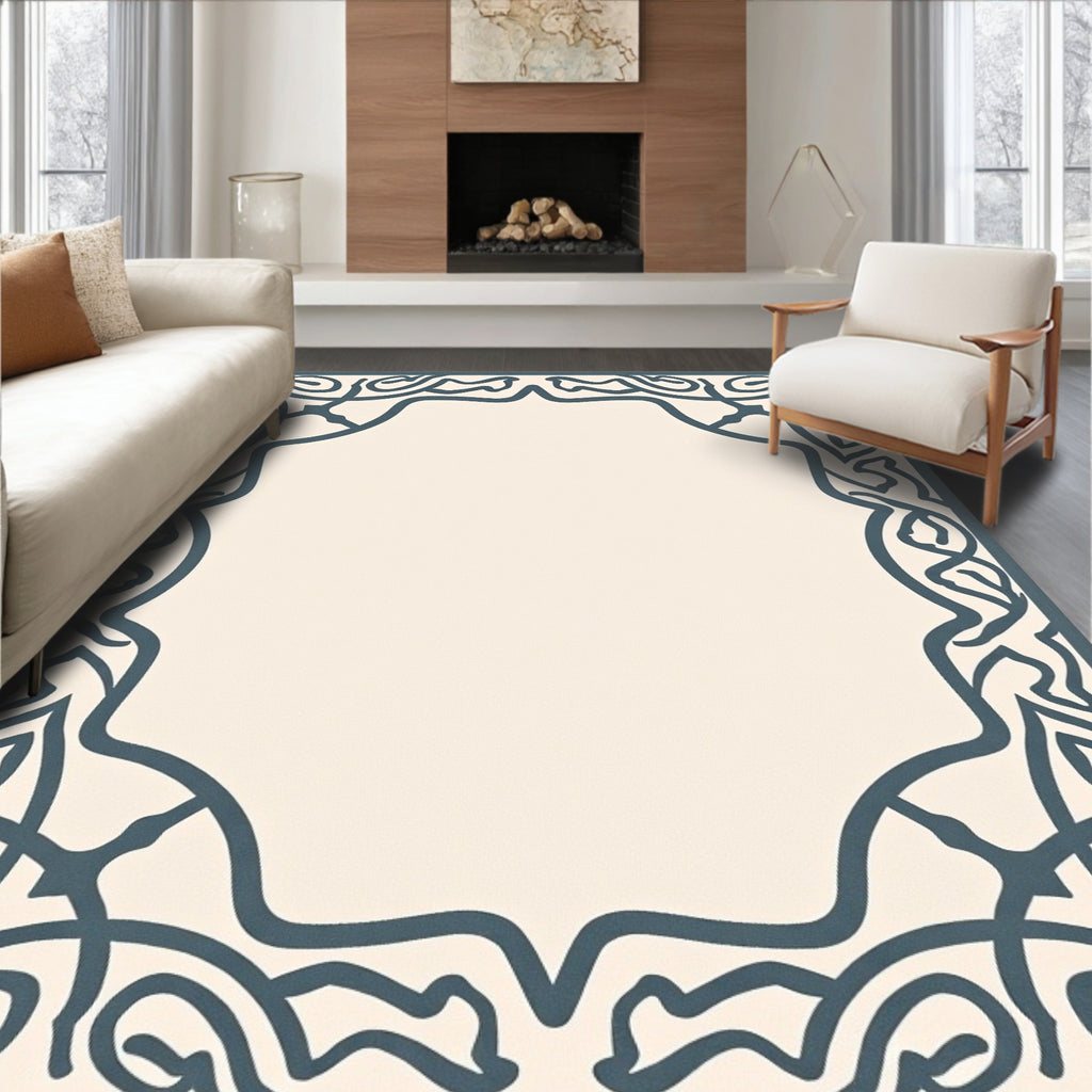 Deep Blue Swirling Border Frame Rug