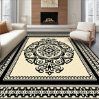 Cream Black Floral Medallion Border Rug