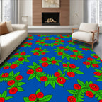 Blue Crimson Leaf Floral Wreath Runner Rug