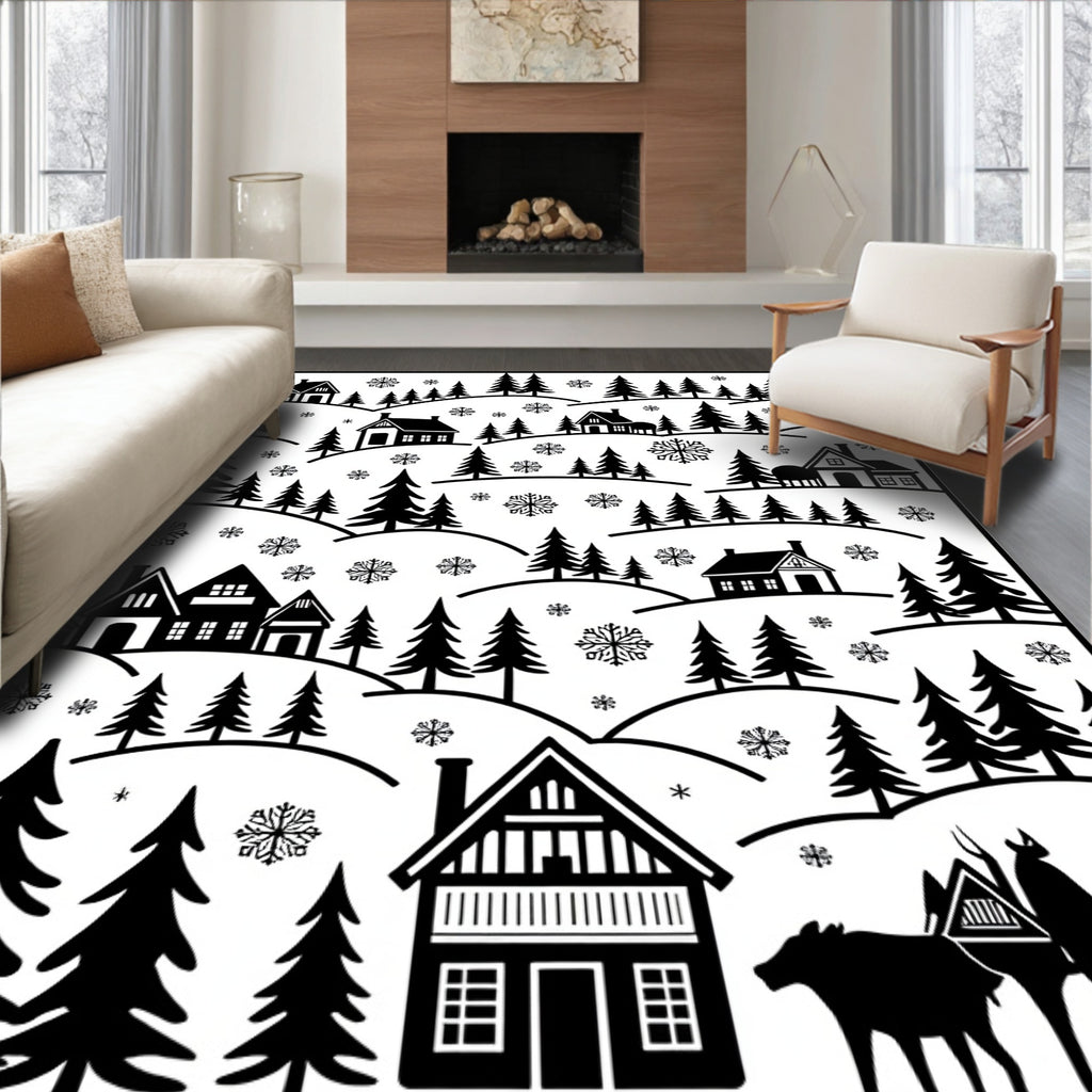 Winter Village Snowfall Silhouette Rug