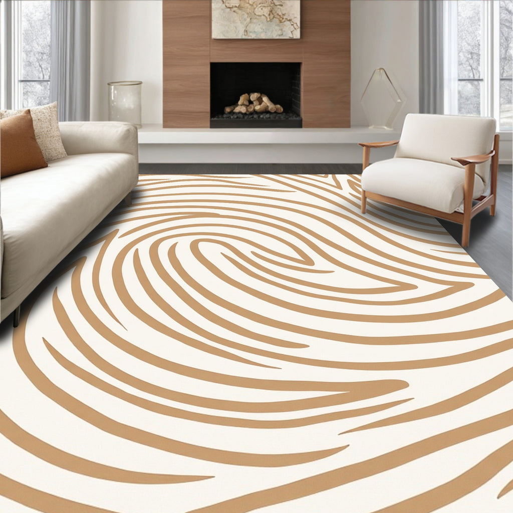 Earthy Tan Abstract Swirl Rug
