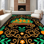 Vibrant Orange Grove Scrollwork Rug