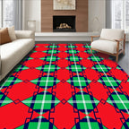 Red Green Plaid Diamond Collage Rug