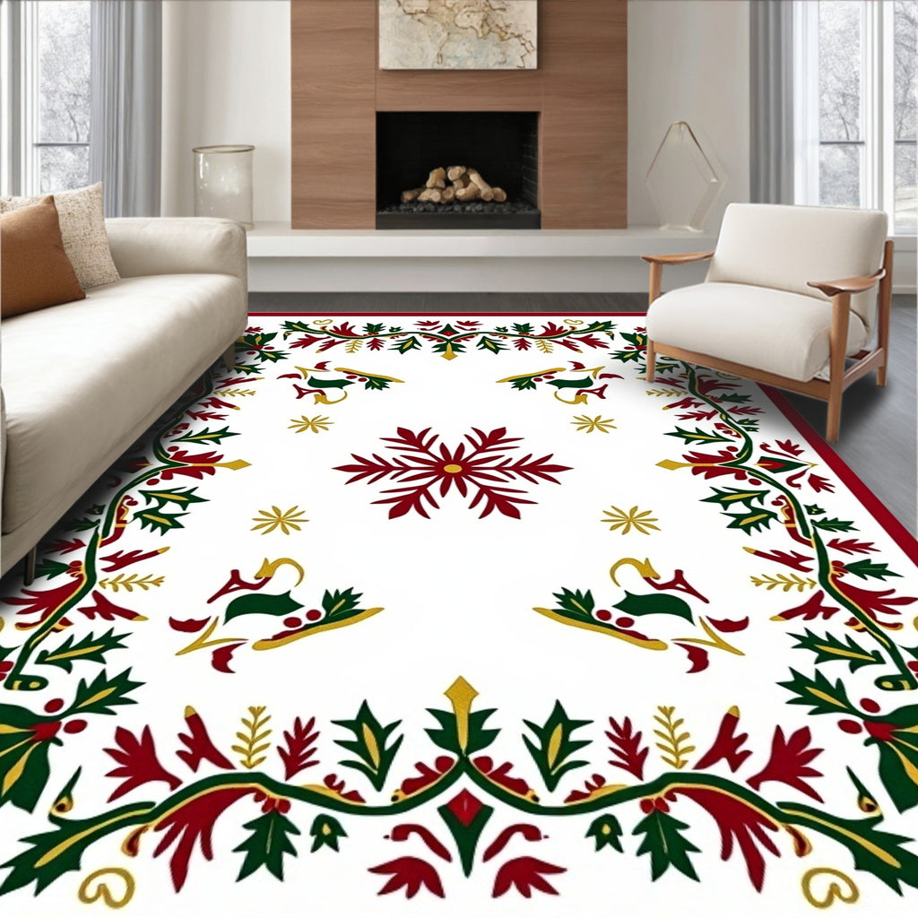 Festive Holly Reindeer Snowflake Medallion Rug
