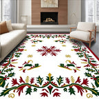 Festive Holly Reindeer Snowflake Medallion Rug
