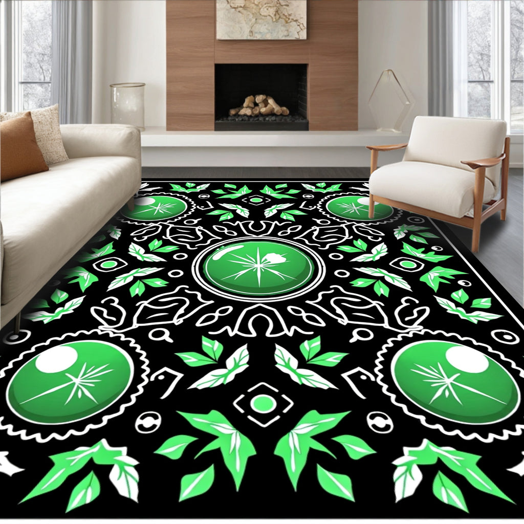 Emerald Medallion Leaf Mandala Rug