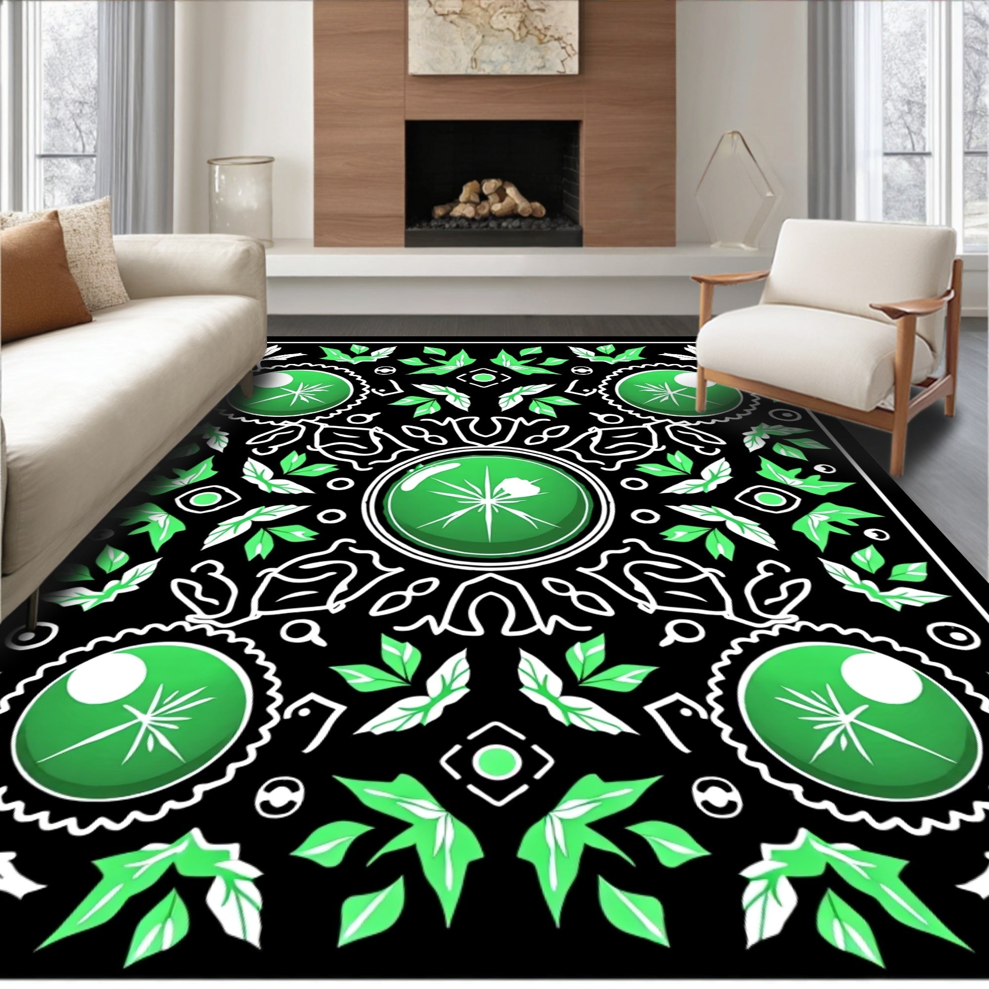 Emerald Medallion Leaf Mandala Rug
