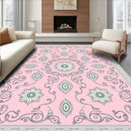 Pale Pink Floral Scrollwork Medallion Rug