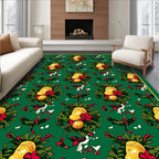 Festive Yellow Ornaments Green Garland Rug