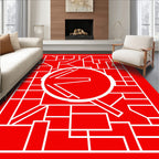 Bold Red Geometric Abstract Round Rug