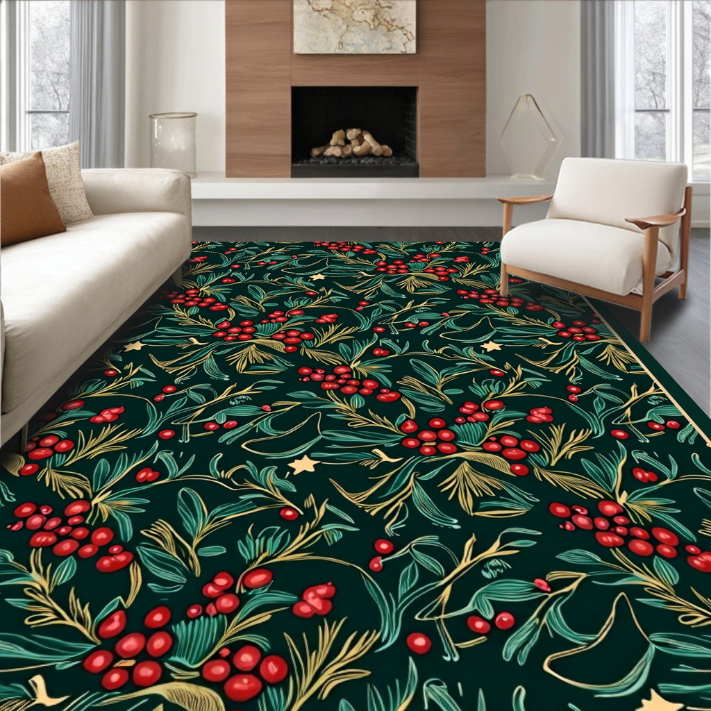 Vintage Red Berry Botanical Vines Rug