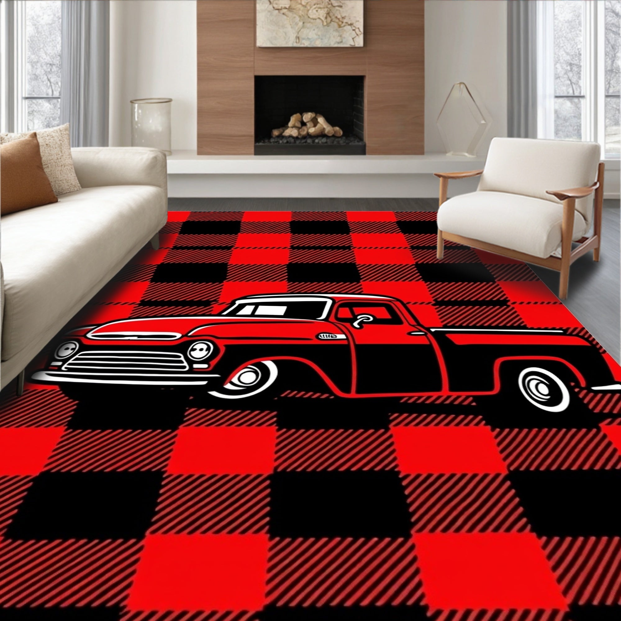 Red Black Buffalo Plaid Pickup Truck Rug
