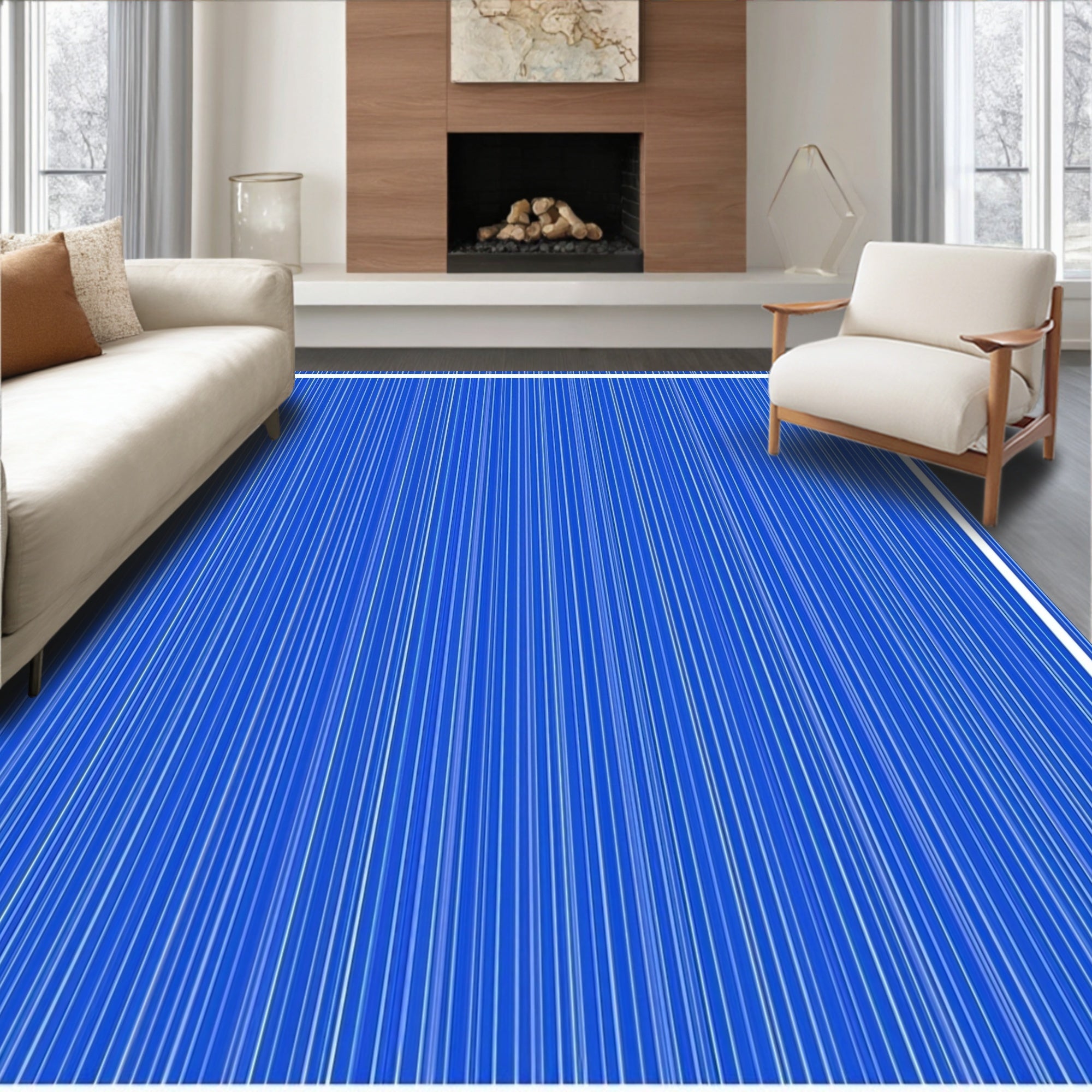 Bright Blue Vertical Stripe Rug