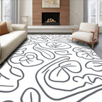 Simple Gray Line Art Floral Rug