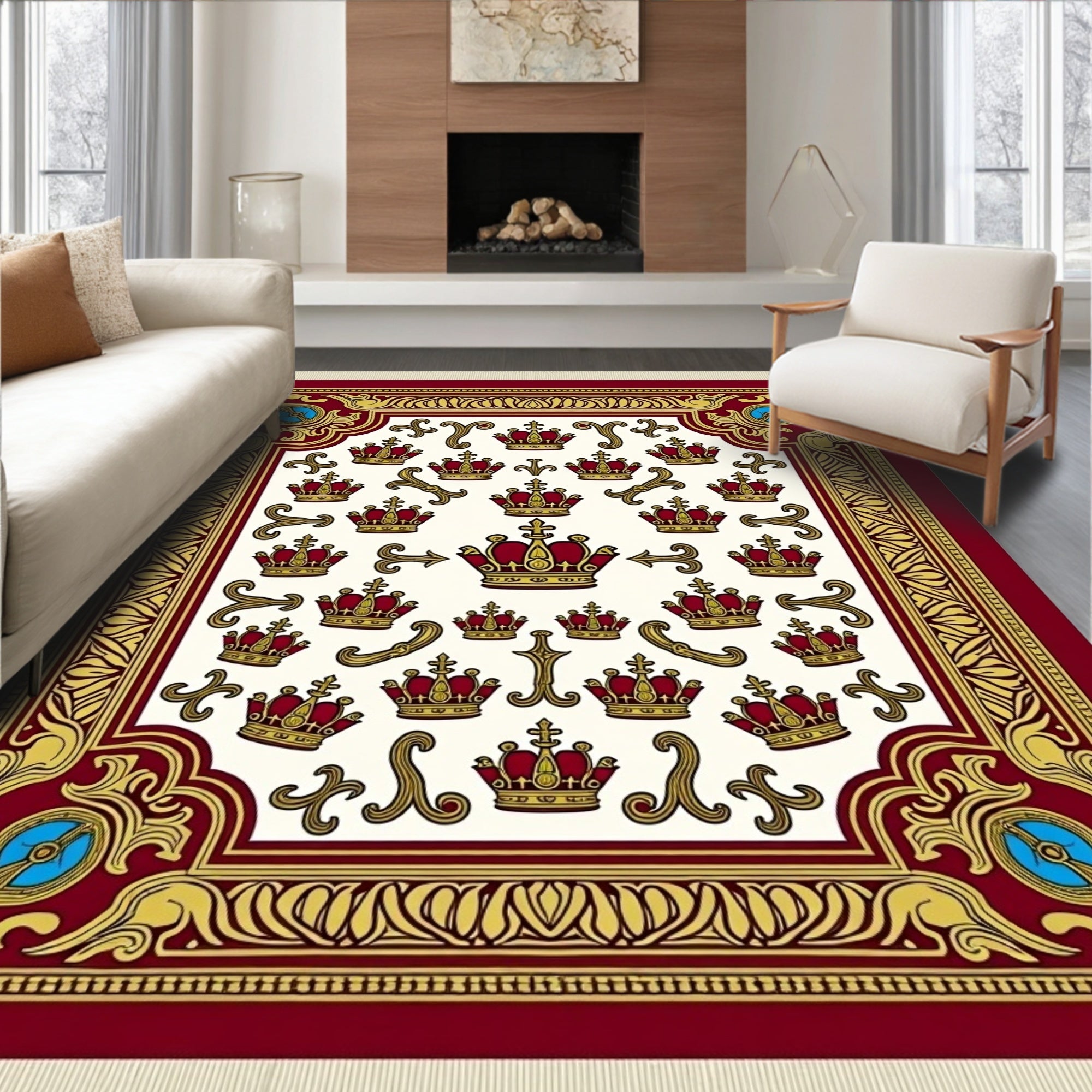 Regal Crown Embellished Golden Border Rug