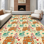 Whimsical Orange House Green Swirl Red Hearts Rug