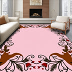 Brown Floral Border Red Accents Rug