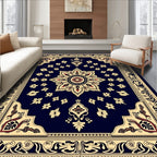 Navy Floral Medallion Golden Border Rug