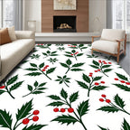 Dark Green Holly Berry Garland Rug