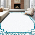 Teal Border Swirl Background Rug